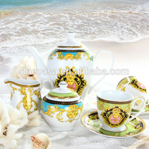 17 Pieces Luxury Fine Hyper White Porcelain Gold Plated Tea Set
